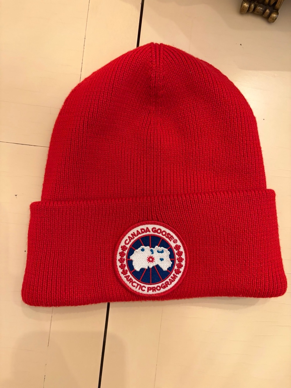 Canada Goose Red Knit Cuff Beanie with Arctic Program Patch